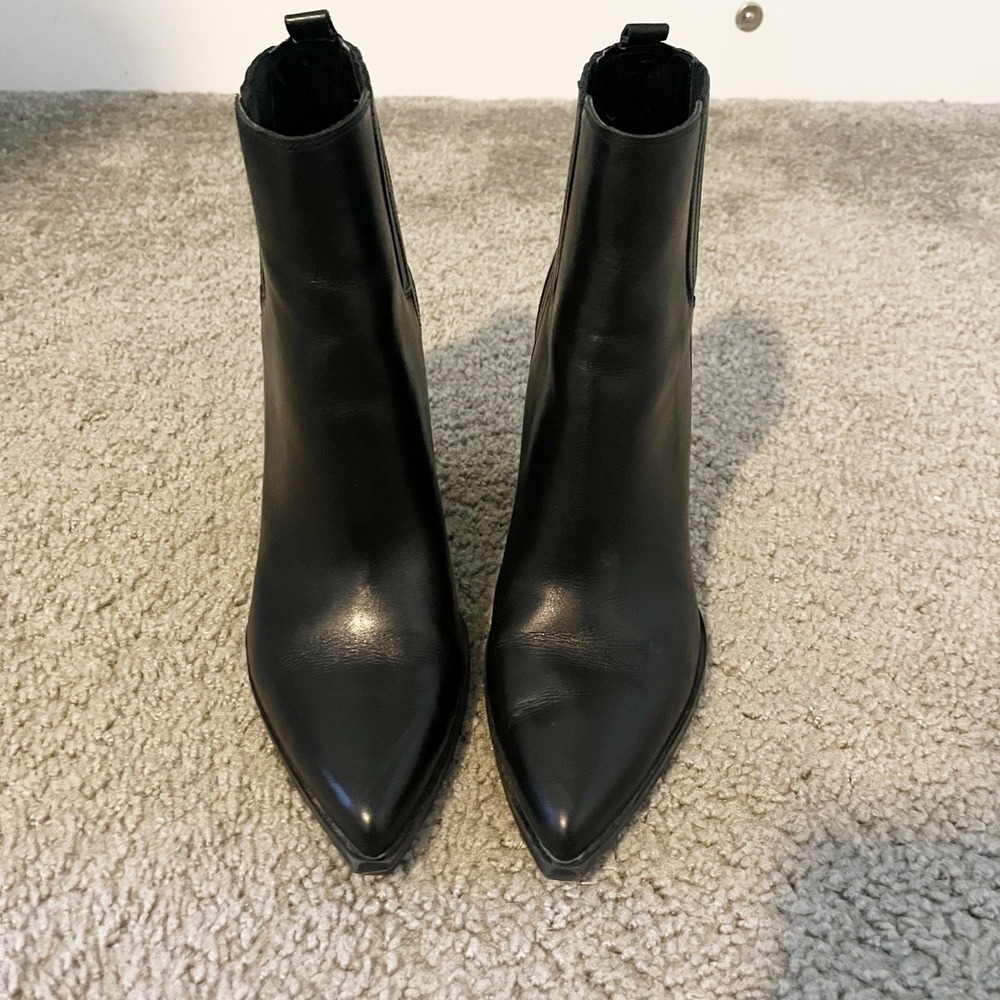 Steve Madden Aloshay Black Leather Pointed Toe Block Heel Ankle Boots Womens 9.5